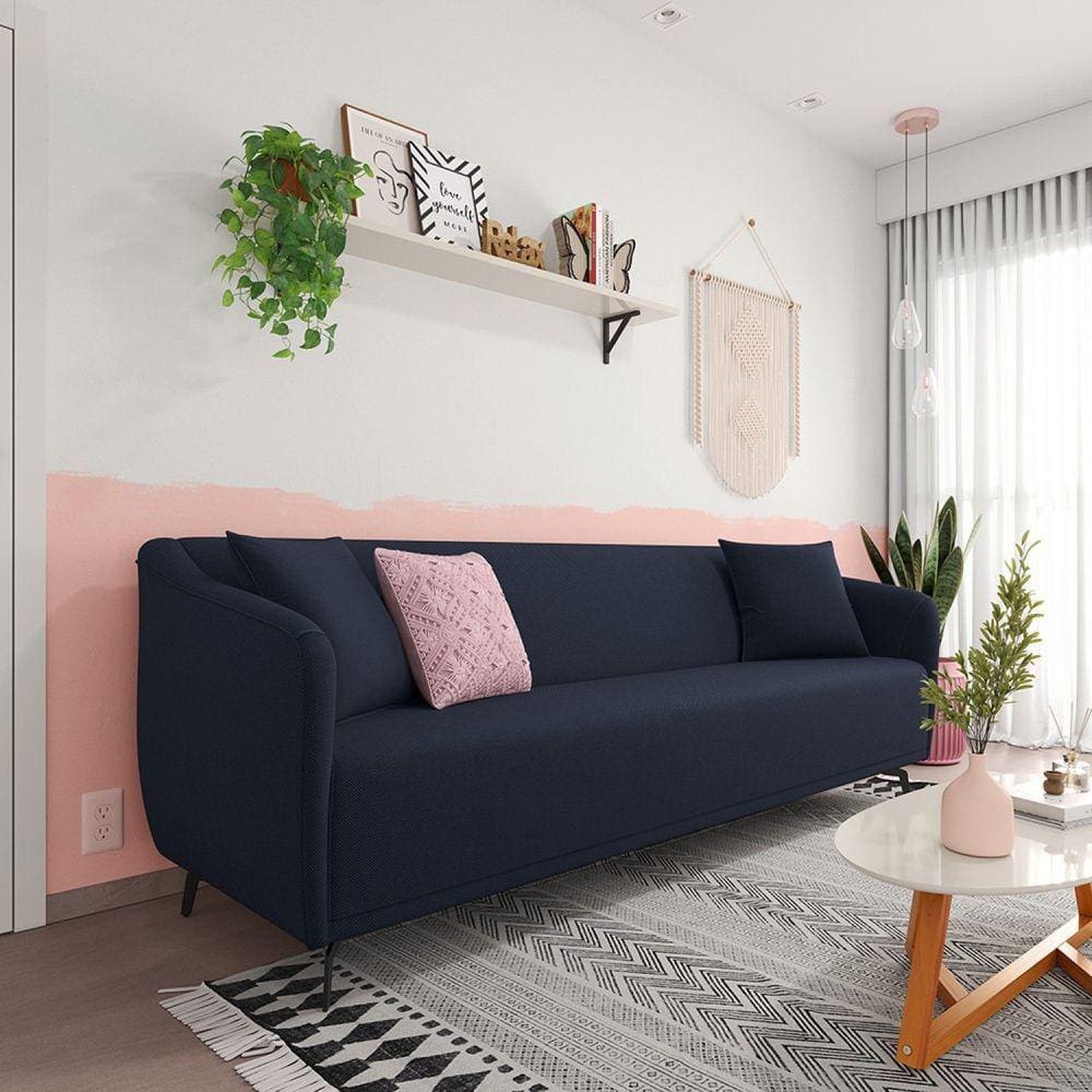 Sofá em Linho 230cm Adams Azul Marinho