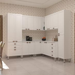 Armário de Cozinha Completa 8 Peças com Tampo Cristal Luciane Móveis