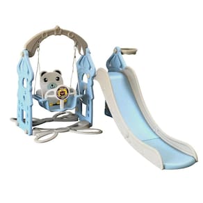 Playground Infantil 3 em 1 Plástico Escorregador Balanço Cesta Basquete Brinquedo Brinqway Bw-218
