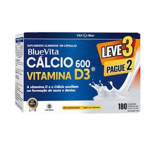Kit Bluevita Cálcio 600mg + Vitamina D3 com 180 Cápsulas