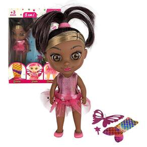 Boneca Shiny Angels 3 em 1 Sereia Fada e Bailarina Brinquedo Infantil