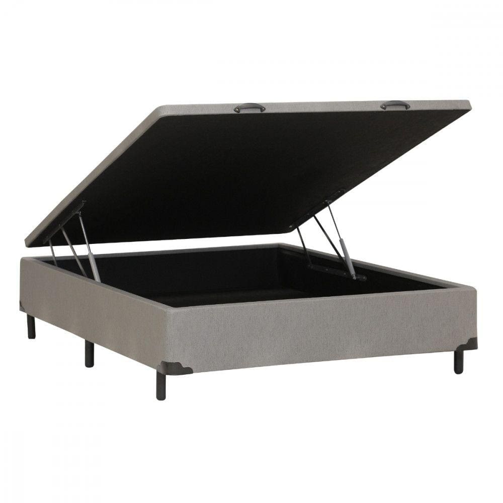 Base Cama Box Casal com Baú 138x188x30 Corino Linho Cinza Dancar