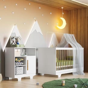 Quarto de Bebê 100% MDF com Berço Minicama e Cômoda Flocos Branco
