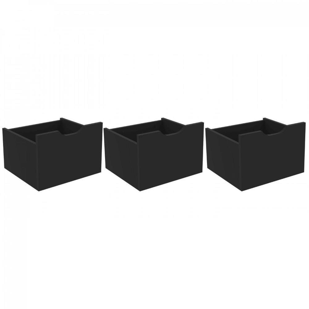 Kit 3 Gavetas Organizadoras Qmovi Preto