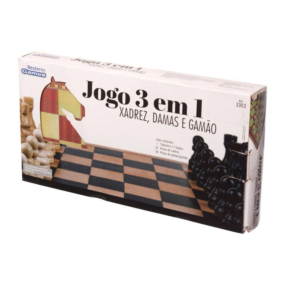 Jogo 3 em 1 Tabuleiro Xadrez Dama Gamão 29cm x 29cm