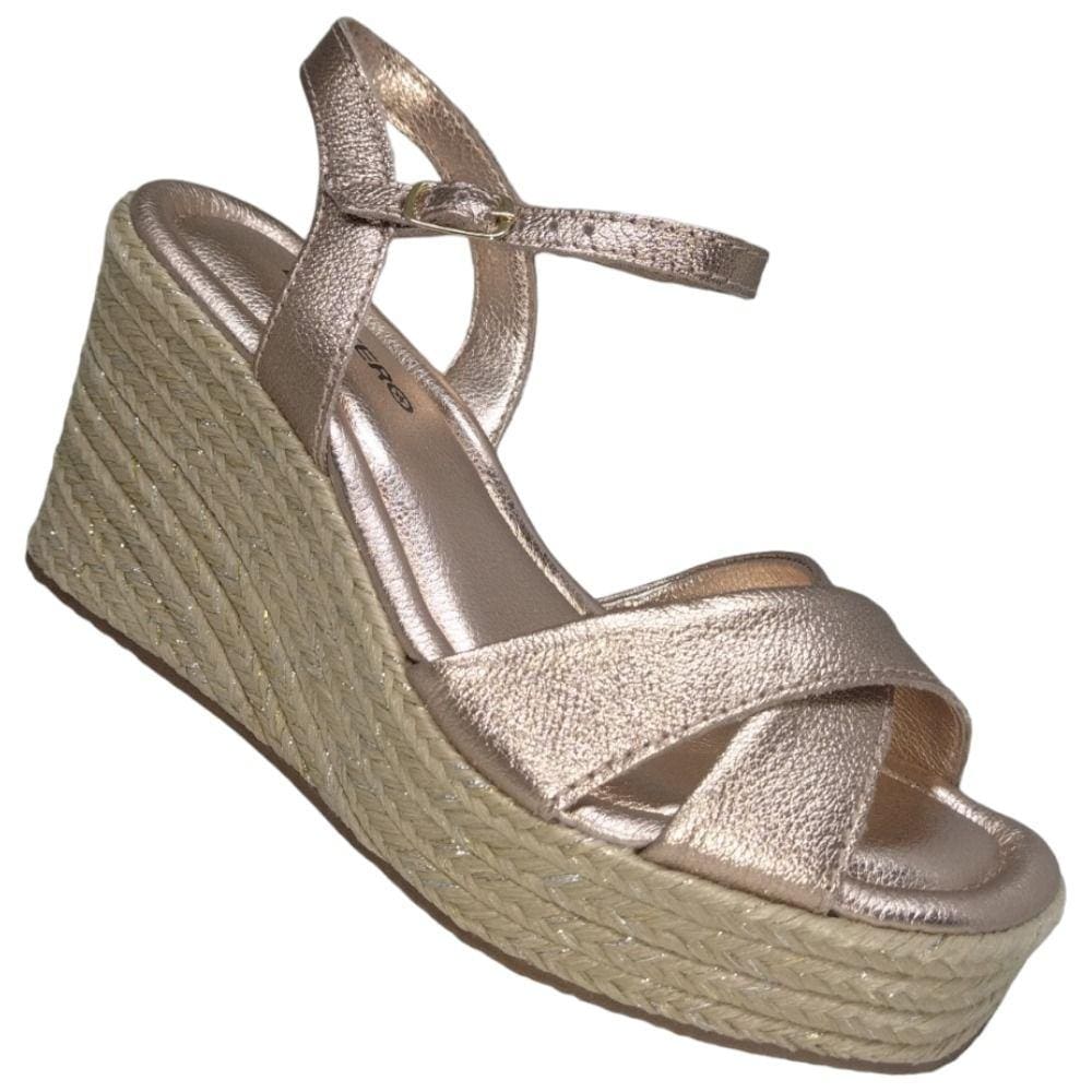 Sandalia Anabela Metalizado Bottero 357601 Feminina - Ouro Rosa