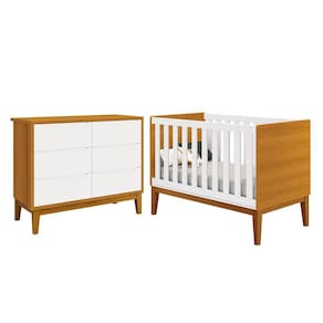 Jogo de Quarto Infantil Classic Cômoda 6 Gavetas e Berço com Pés Amadeirado - Reller Móveis