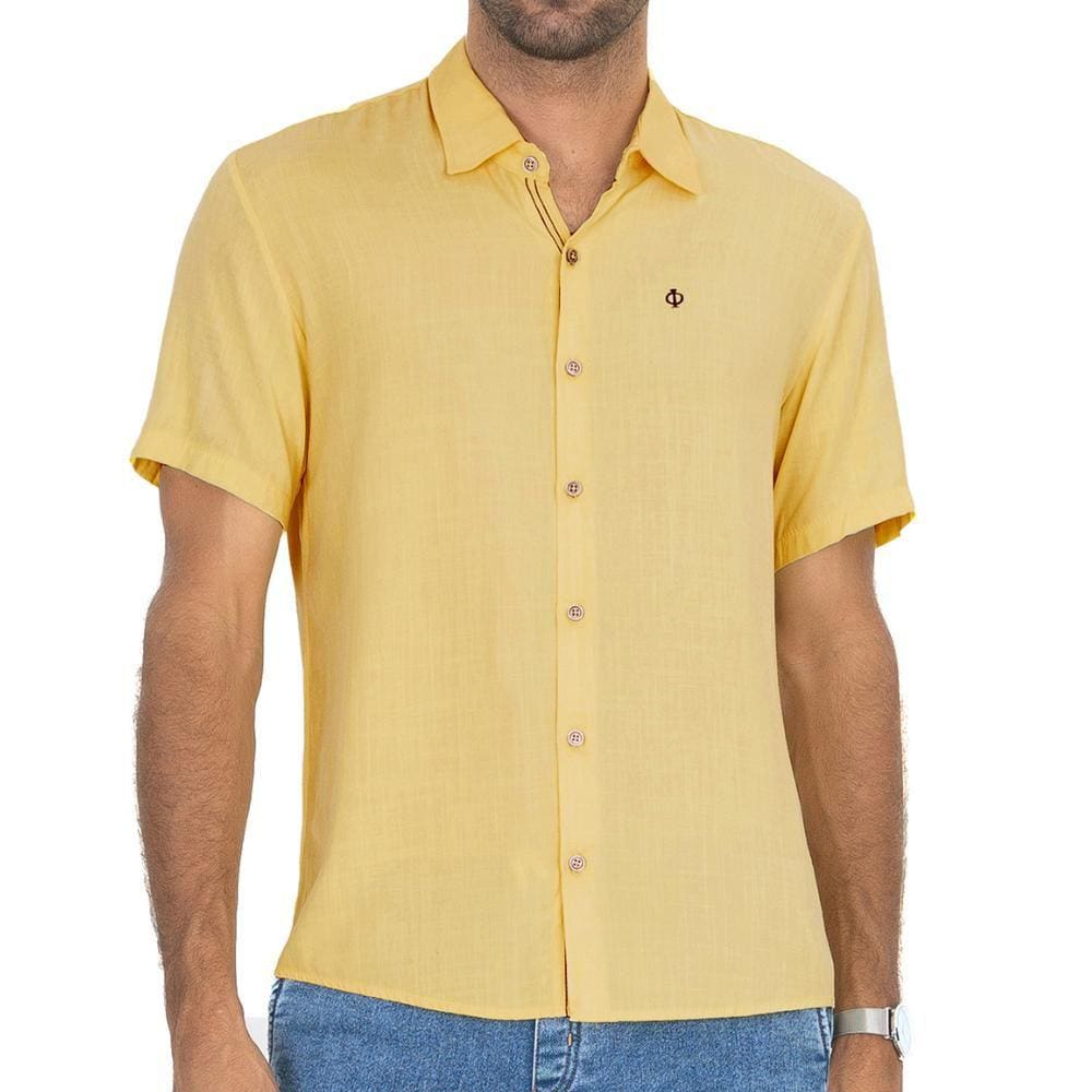 Camisa Masculina Manga Curta Viscose Amarela Rovitex