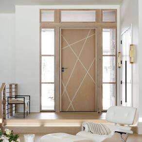 Kit Porta de Madeira Frisada 215x86,5cm Batente 14cm Fechadura Rolete e Puxador Rodam Portas Marrom