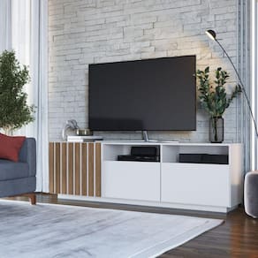 Rack Para Tv até 65 Polegadas 180cm Com três Portas Branco/Mel