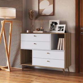 Cômoda com 4 gavetas e 2 nichos 110CM Branco/Mel