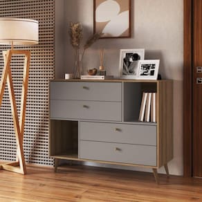 Cômoda com 4 gavetas e 2 nichos 110CM - CMO110MF Mel/Fumê