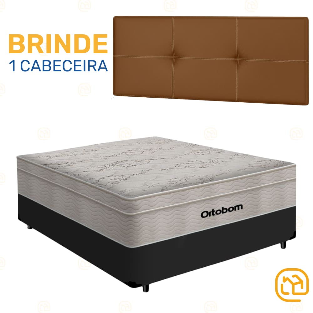 Box Casal Preta + Cabeceira Painel Iris Marrom + Colchão De Molas AirTech SpringPocket 138cm