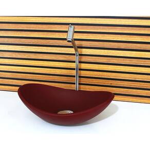 Cuba Vidro Oval 48Cm Vermelho Fosco Com Torneira E Valvula