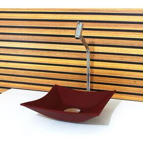Cuba Vidro Quadrada 34Cm Vermelho Fosco Com Torneira E Valvula