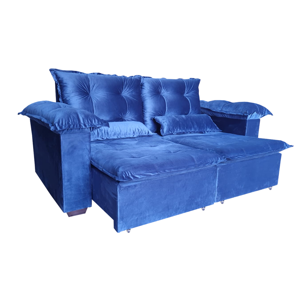 Sofá Retrátil e Reclinável 3 Lugares - Espuma D33 Pillow top - 2,00m - Veludo Importado - Azul