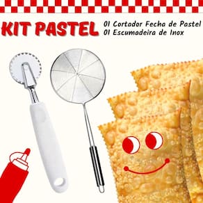 Kit PASTEL Cortador e Fecha de Pastel - MAIS - Escumadeira Inox para Fritura - Carretilha Profissional Peneira - PANAMI