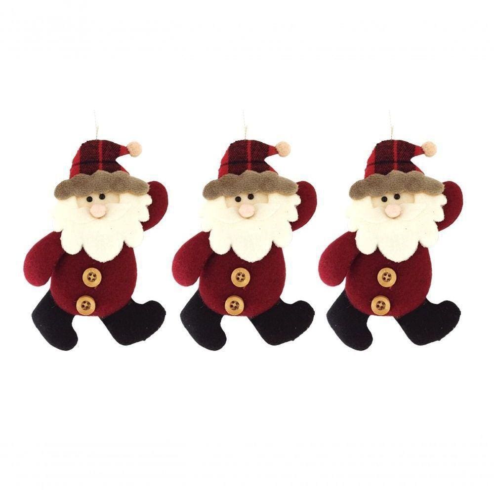 Kit Enfeite árvore 3 Pç Papai Noel Pelúcia 16cm Xadrez