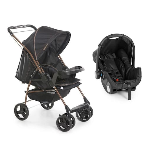 imagem-Travel System Galzerano Carrinho de Bebê Milano Reversível Ii com Bebê Conforto Grid Preto Cobre