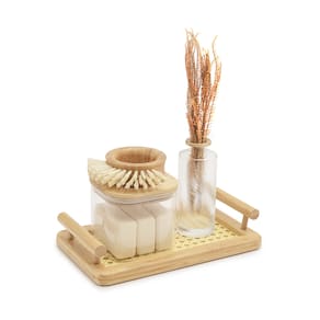 Bandeja de Bambu e Palha Oikos com Alça 25cm Retangular