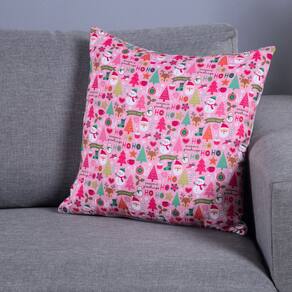 Capa Para Almofada Natalina 45cm x 45cm Com Zíper Rosa