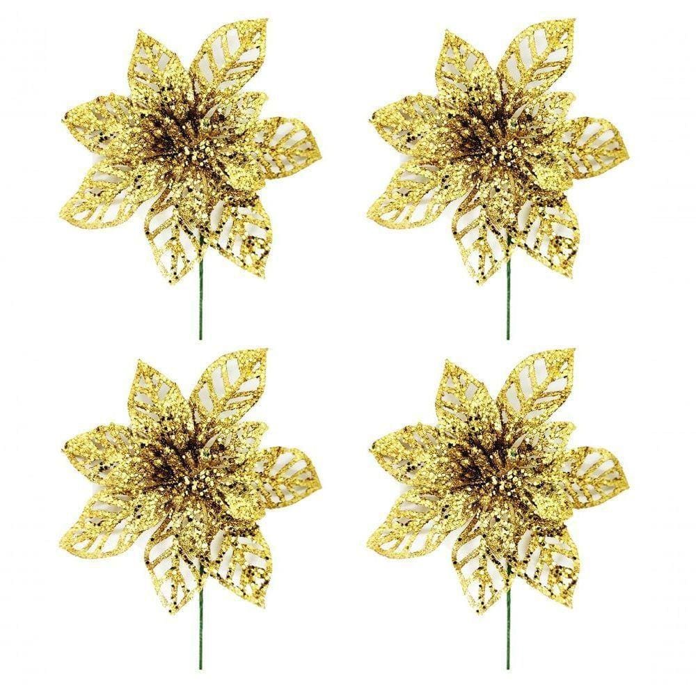 Jogo 4 Flores Pick Vazado Bico De Papagaio Natal 14cm