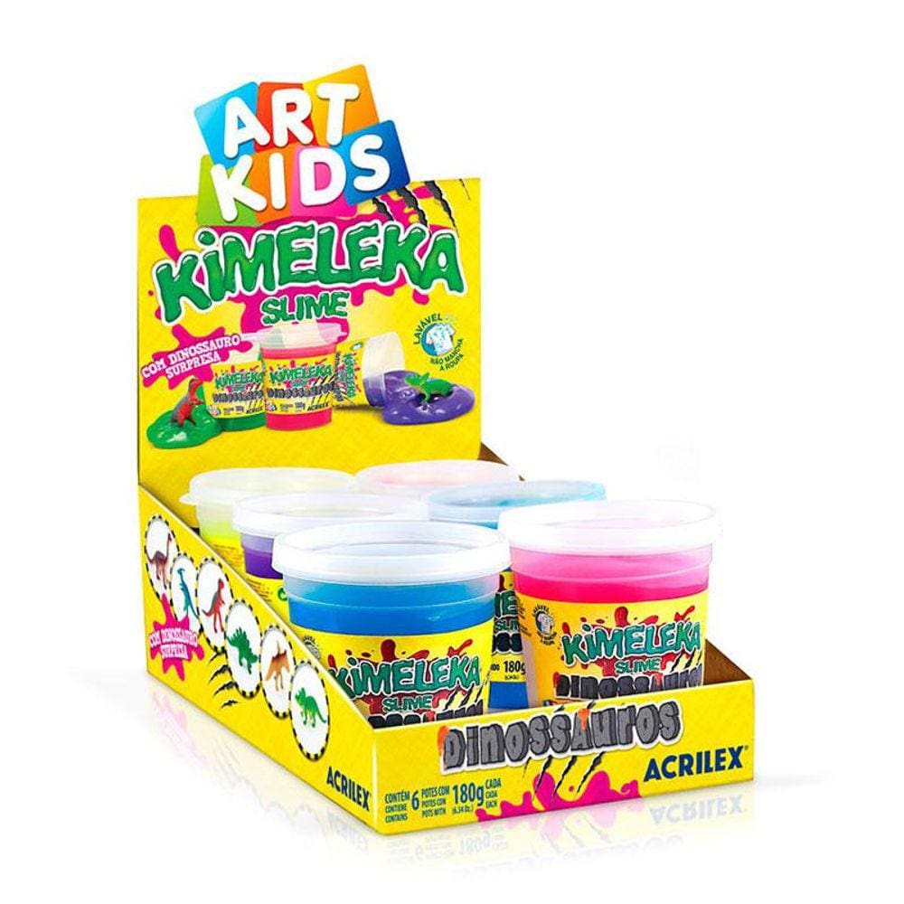 Kimeleka Slime Art Kids dinossauro surpresa 180g c/ 6 unida