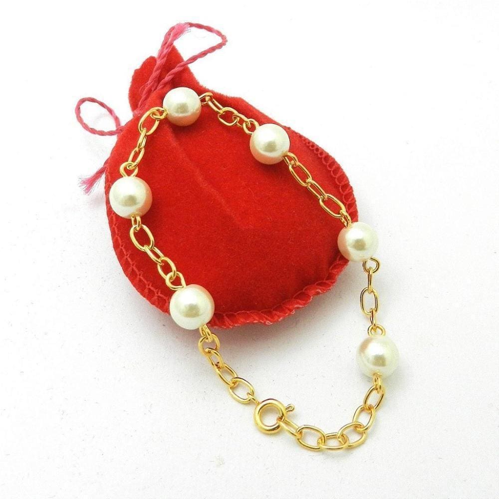Pulseira Feminina 19Cm Perola 8Mm Banhada Ouro 18K Pl308