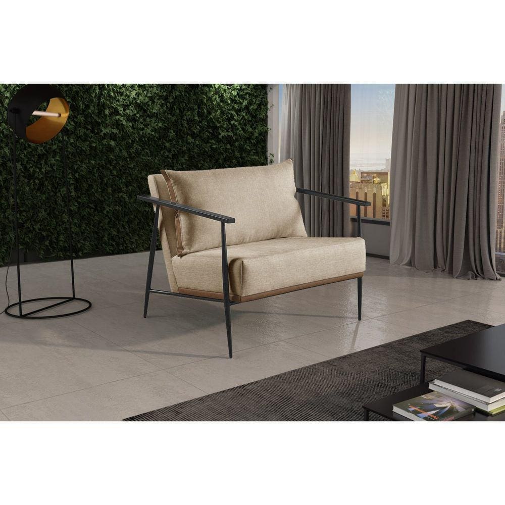 Poltrona em Linho 70cm com Estrutura de Metal Ferco Bege