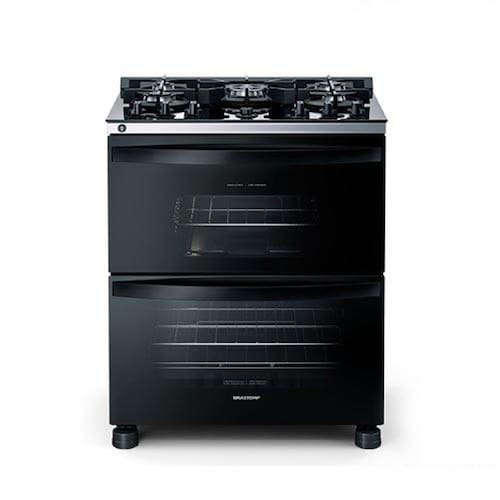 Fogão de Piso Brastemp de 05 Bocas com Mesa de Vidro e Duplo Forno Preto - BFD5VCE