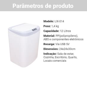 Lixeira Automática Sensor 16L Branca |