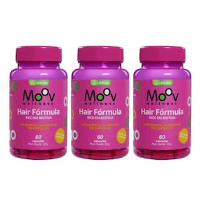 Kit 3 Hair Fórmula Vitamina Moov Wellness 60 Cápsulas