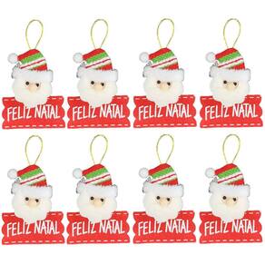 Kit Carinha Papai Noel Placa Feliz Natal Pelúcia 12cm 8 Unidades - Master Christmas