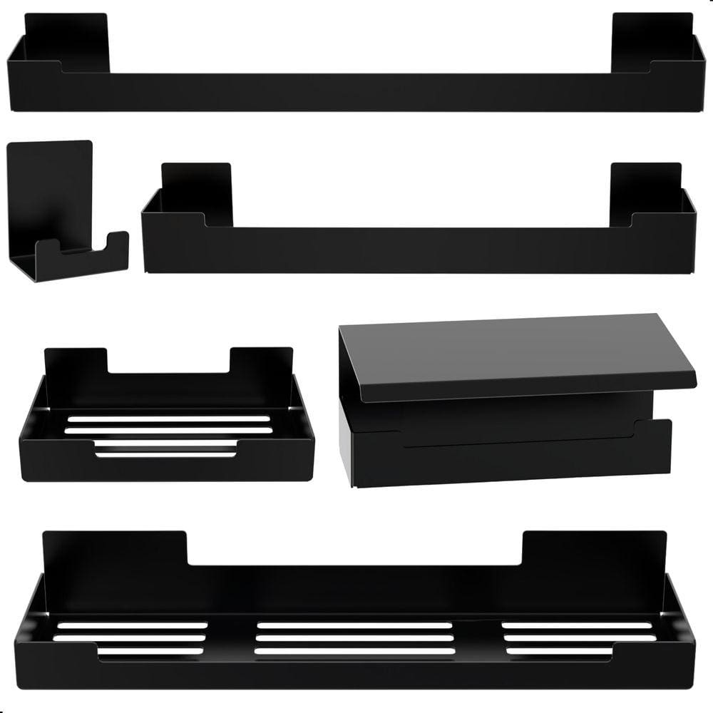 Kit de Acessórios Para Banheiro Preto C/Adesivo 6 Pcs F.ELG