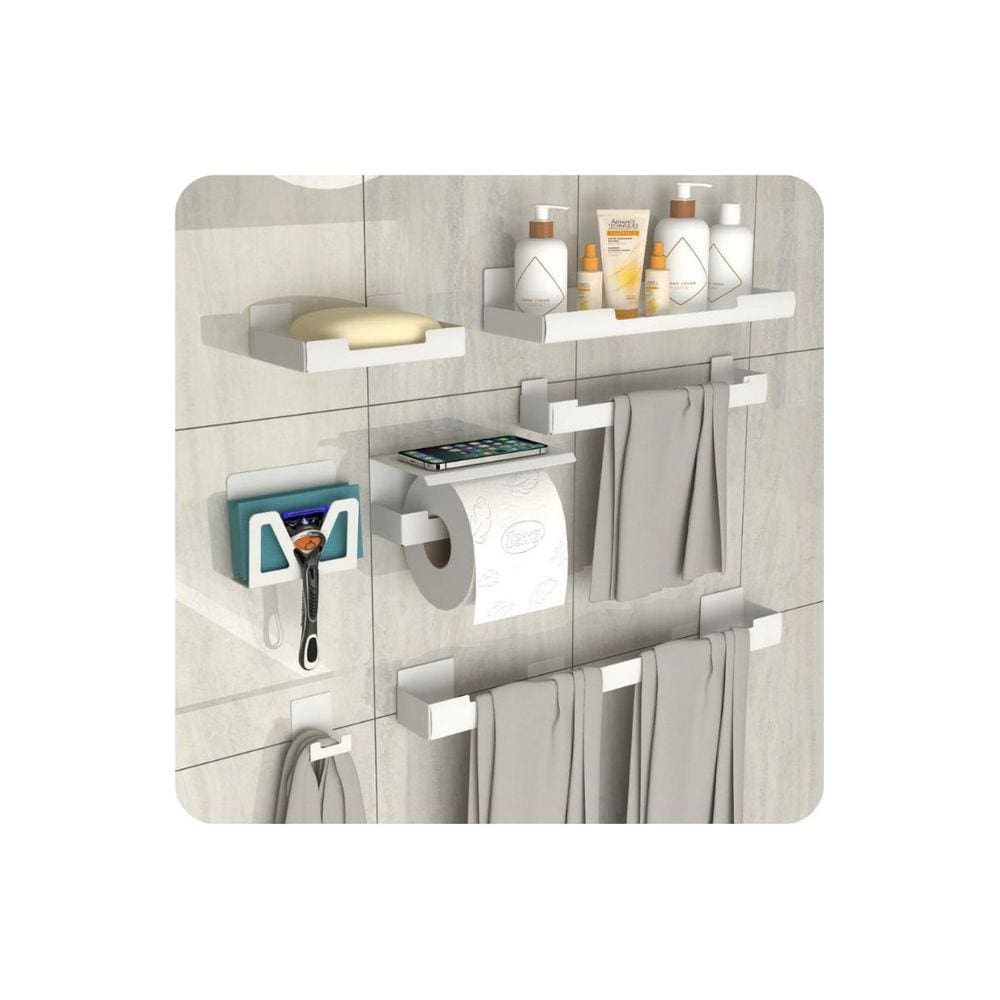 Kit de Acessórios Para Banheiro C/Adesivo 7 Pcs Branco F.ELG