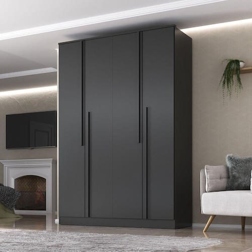 Guarda Roupa Solteiro 4 Portas 2 Gavetas Sarah Yescasa Preto - Preto