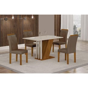 Conjunto Sala de Jantar Mesa com 4 Cadeiras Miami Yescasa Freijó/Off White
