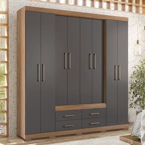 Guarda Roupa Casal 8 Portas 4 Gavetas Nápoles com Pés Jatobá/Grafite