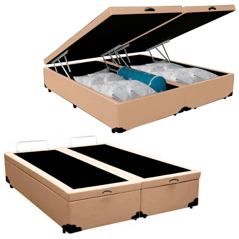 Cama Box Baú Casal Bipartido JRM Sintético Bege 138x188x42