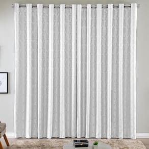 Cortina Turin Jacquard Semiblackout Floral 4,00x2,80m Para Sala Quarto Varão 4m Ilhóses - Branco