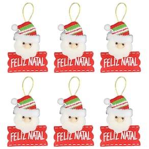 Kit 6 Carinhas Papai Noel Placa Feliz Natal Pelúcia 12cm - Master Christmas
