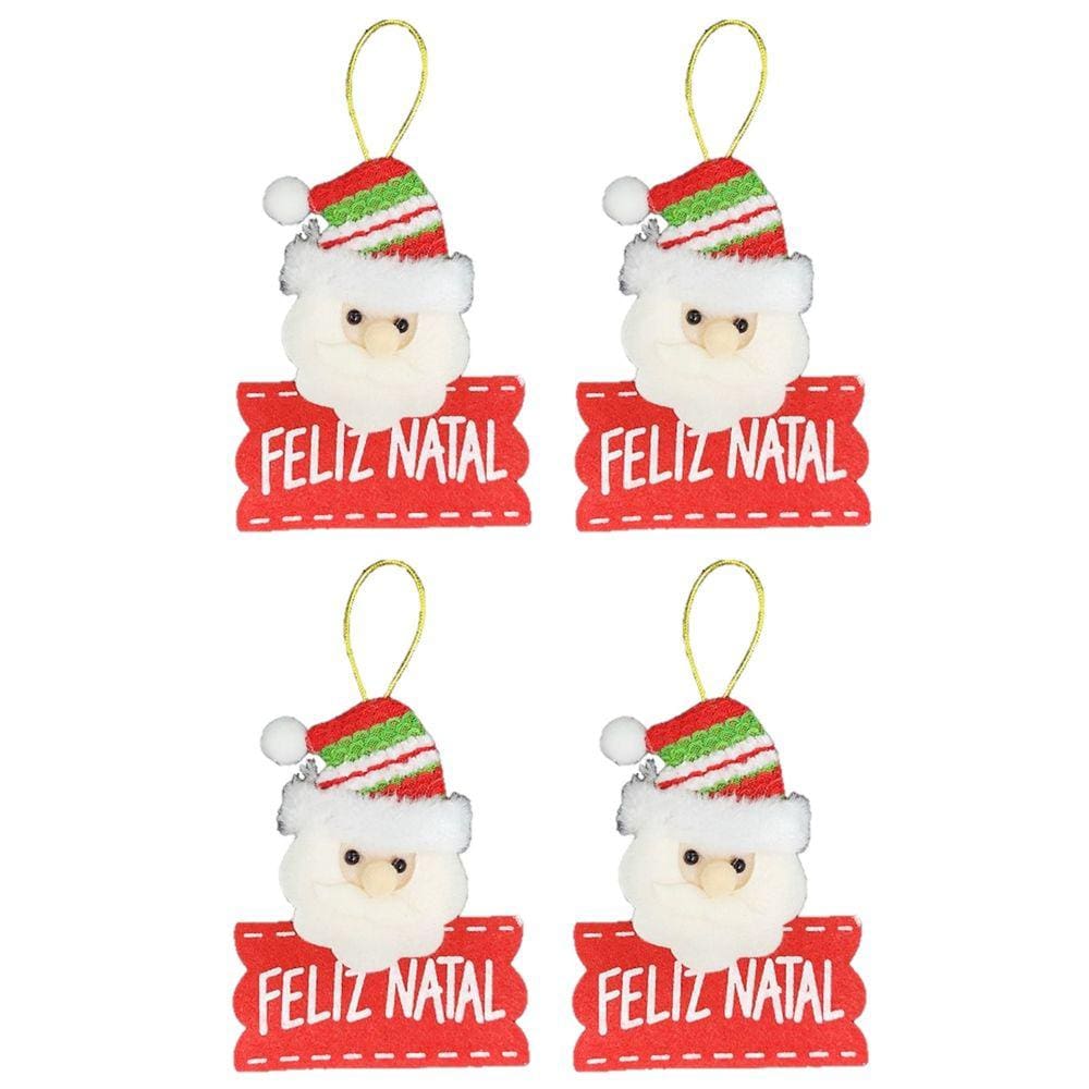 Kit Carinha Papai Noel Placa Feliz Natal Pelúcia 12cm 4 Unidades - Master Christmas