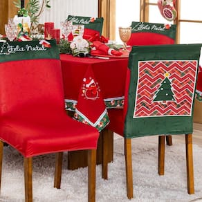 Capa Cadeira Jantar Avulsa Estampada Natalina Ajustável c/ Elástico - Para árvore De Natal