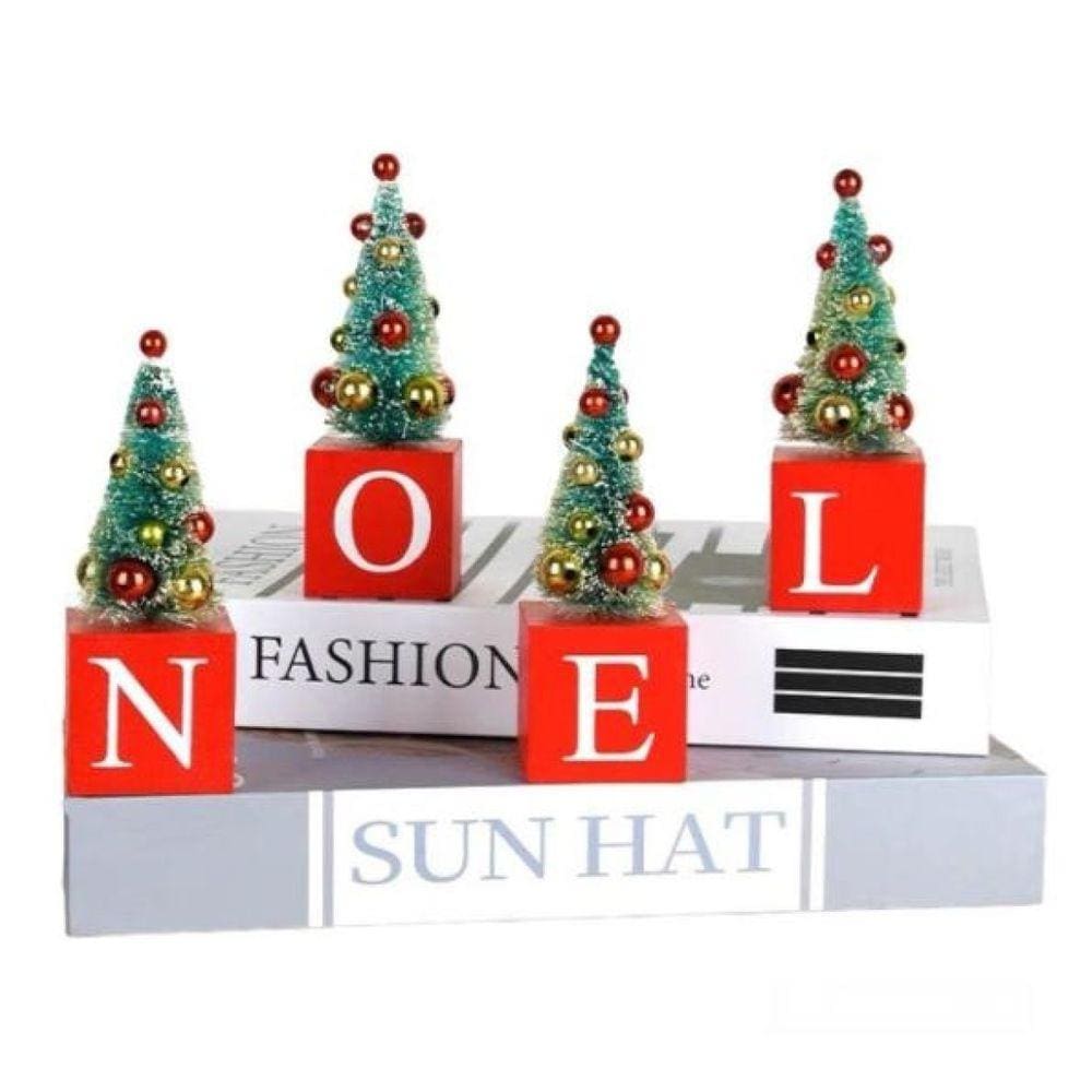 Enfeite Natalino Nome NOEL com Árvore de Natal de Madeira