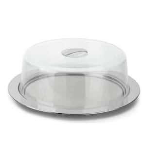 Prato Para Bolo Inox Tampa Acrílica Mimo Transparente/Prata