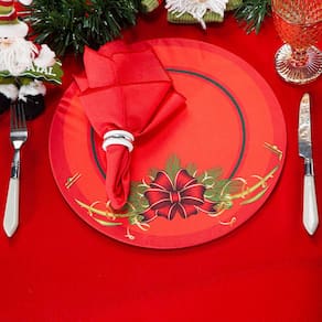 Kit Capa de Sousplat Estampado Natalina c/ Guardanapos Mesa Posta Jogo Americano 04 Lugares - Decoração Natal