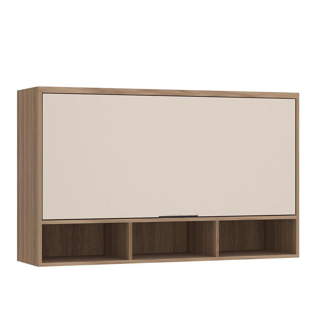 Armário Aéreo de Cozinha 120cm 1 Porta Basculante com Nichos Aspen Luciane Móveis