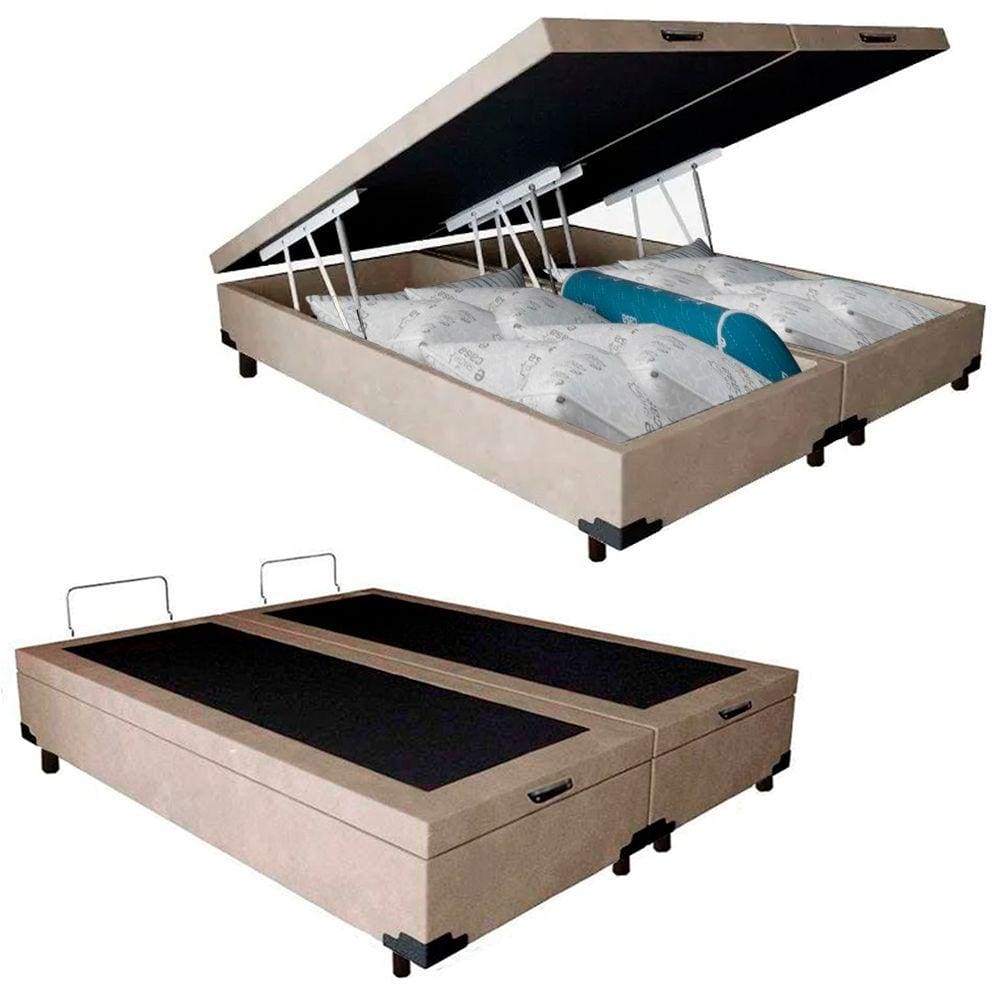 Cama Box Baú Casal Bipartido JRM Suede Bege 138x188x42