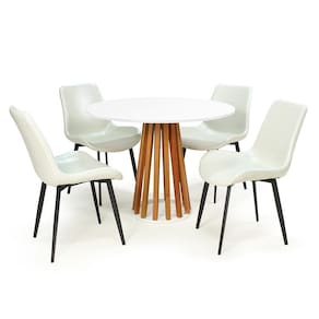 Conjunto Mesa de Jantar Redonda Talia Branca Amadeirada 100cm com 4 Cadeiras Estofadas Chicago - Branco