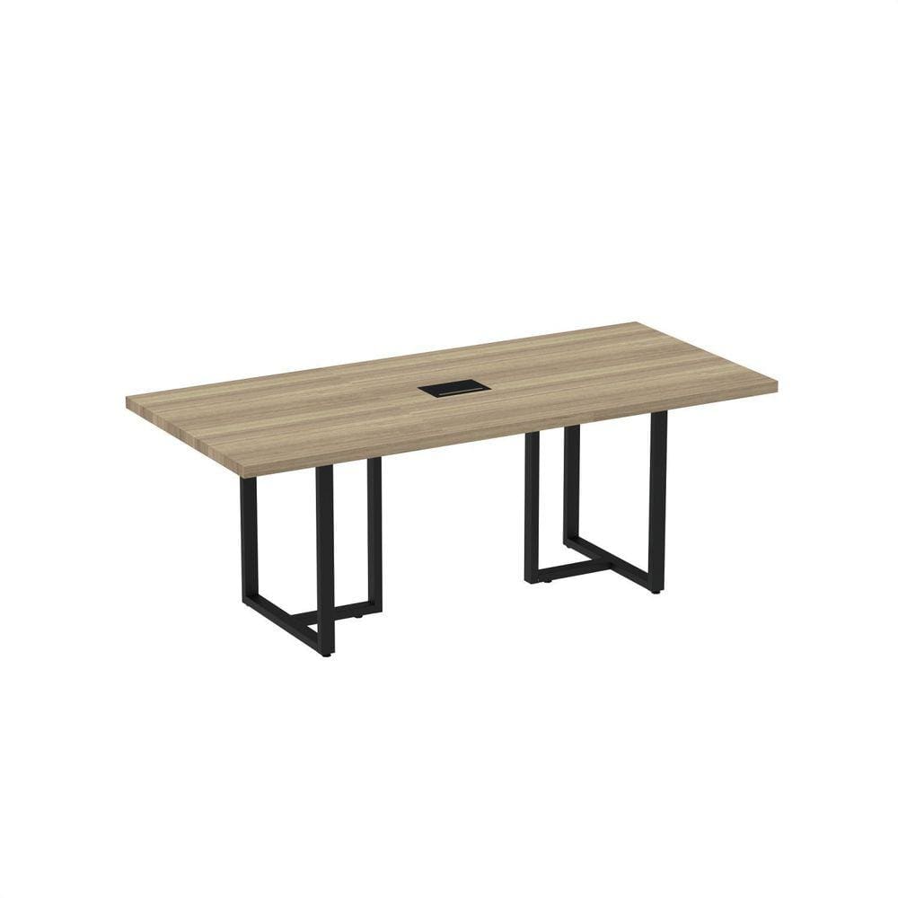 Mesa de Reunião Retangular com Power Box 200x90cm Mrpb2000pe40 Noce Marromlle/Preto